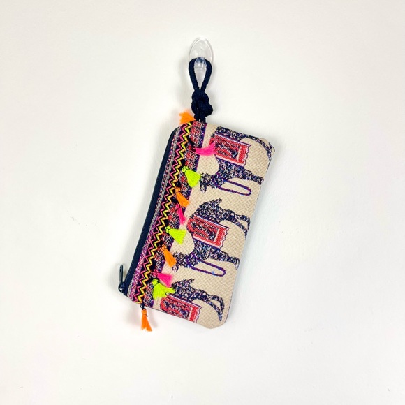 Bohemian Wristlet Bag, Embroidered Handmade Boho Bag, Cream Pouch Camel Bag NWOT - Picture 3 of 5